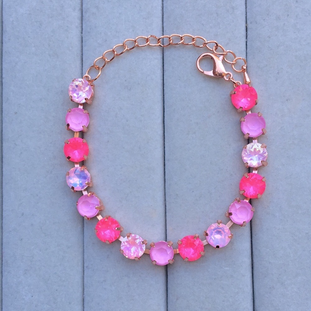 Hot Pink, Pink Opal + Lilac Rose Gold Crystal Tennis Bracelet - Picture 6 of 12